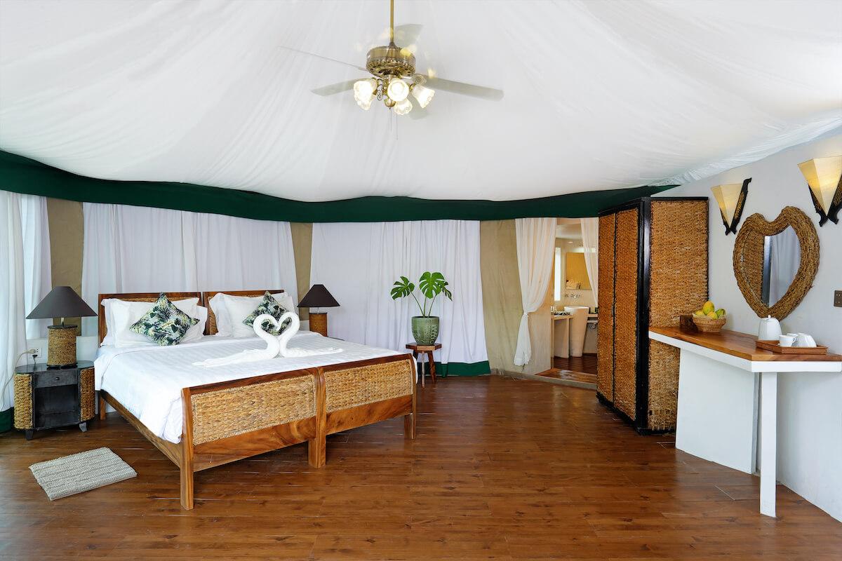 interior of a glamping tent in cambodia