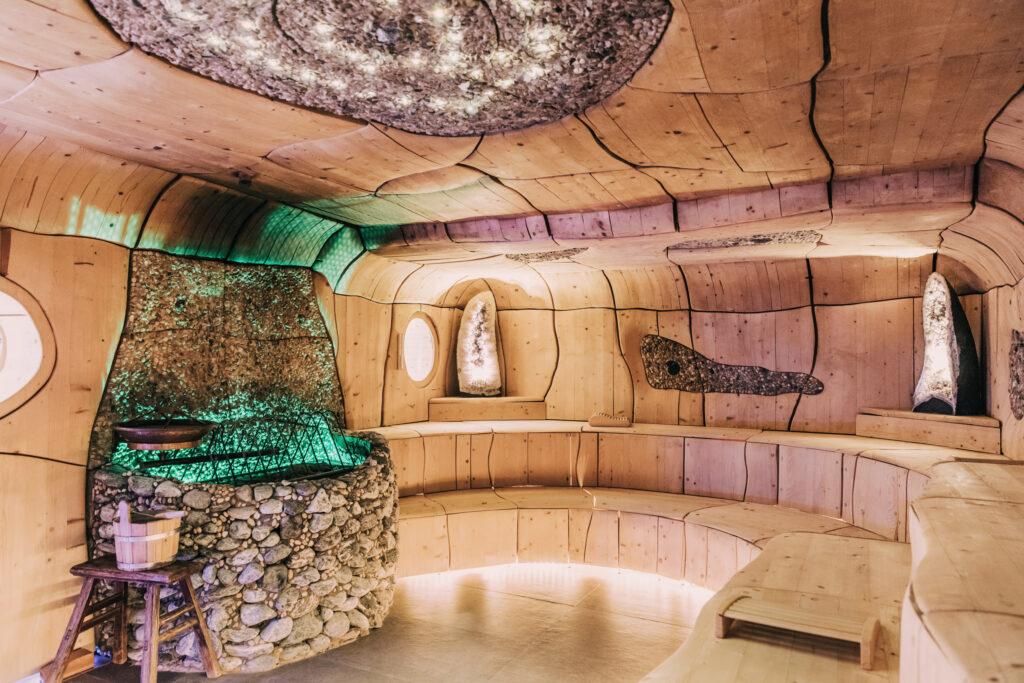 Hand-carved and sustainably operated sauna at Hotel Klosterbräu Seefeld