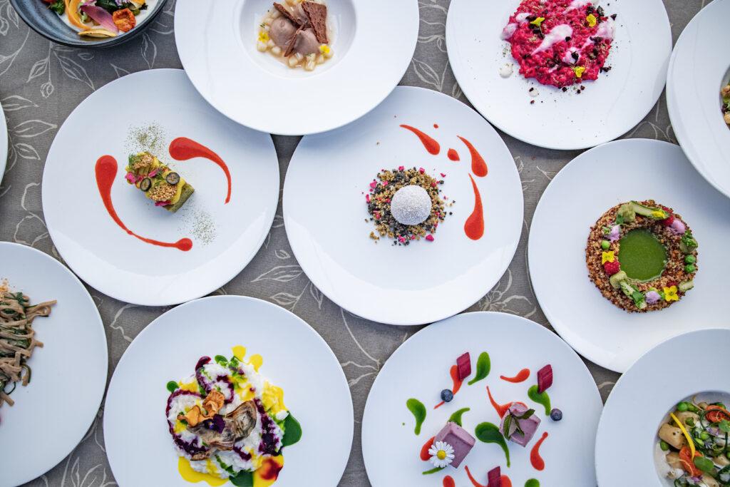 Various plates of vegan specialties