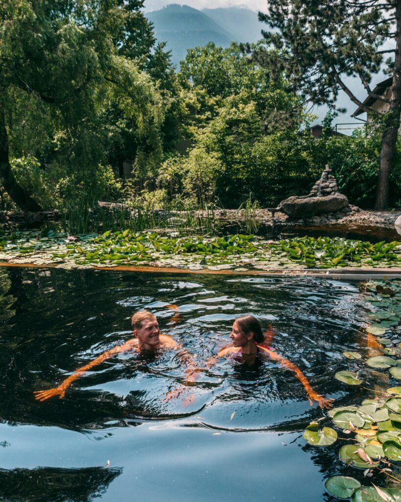 Natural swimming pond in a sustainable hotel