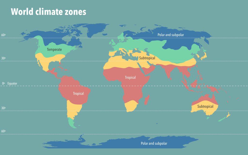 Vacation by climate zone - the equator is warm and humid all year round.