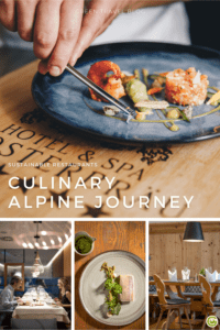 On the pin you can see different pictures from the restaurants that you can discover during a culinary journey through the Alps.