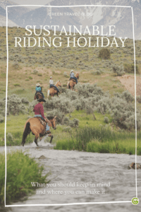 In this pin you can see a group of riders in western outfits moving away from the camera. the last one is crossing a creek while the others are riding out a mountain. High mountains rise in the background.