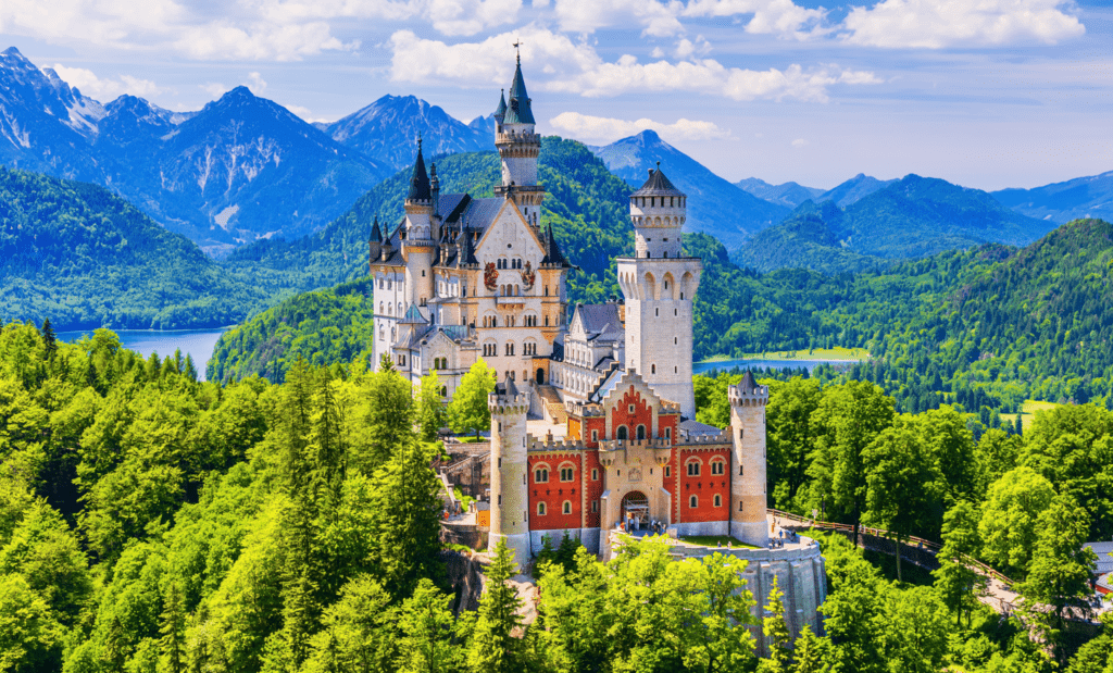 Neuschwanstein Castle on a clear blue day