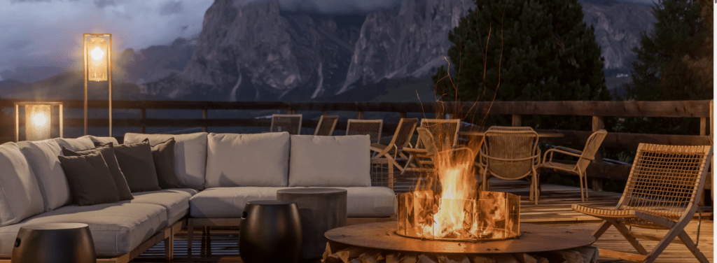 terrace, dolomites, open fire